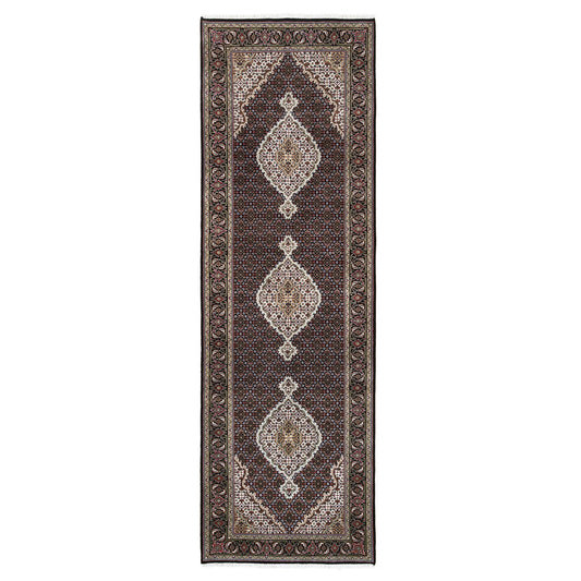 Fine Oriental Wool Hand Knotted Rug Black Black 3.9X12.0 -O063335