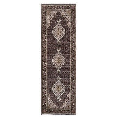 Fine Oriental Wool Hand Knotted Rug Black Black 3.9X12.0 -O063335