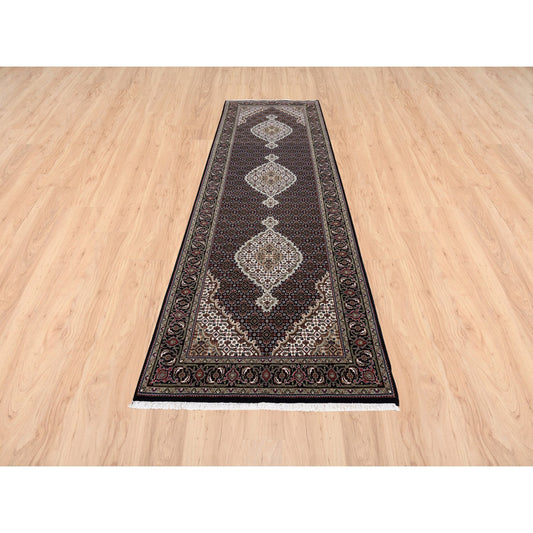 Fine Oriental Wool Hand Knotted Rug Black Black 3.9X12.0 -O063335