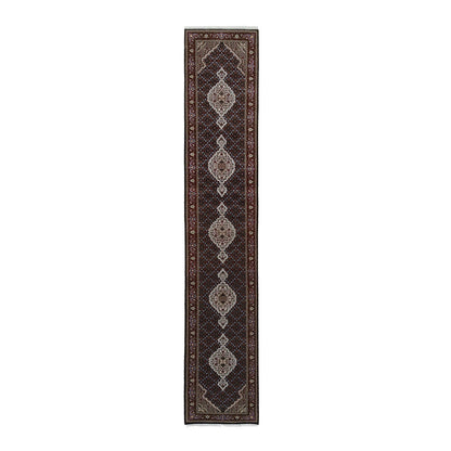 Fine Oriental Wool Hand Knotted Rug Black Red 2.4X16.8 -O063338