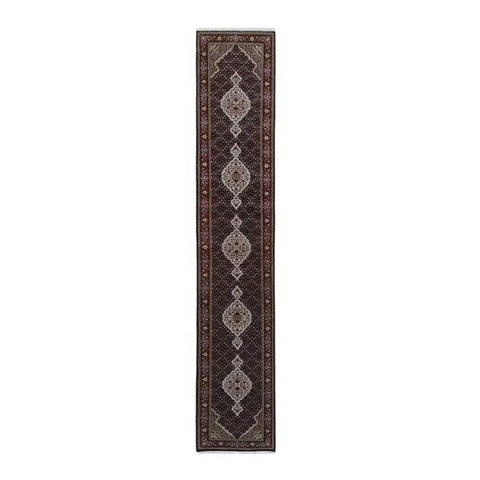 Fine Oriental Wool Hand Knotted Rug Black Red 2.4X16.8 -O063338