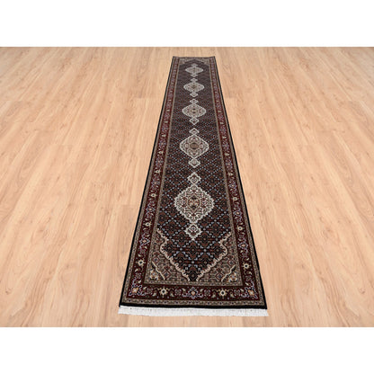 Fine Oriental Wool Hand Knotted Rug Black Red 2.4X16.8 -O063338