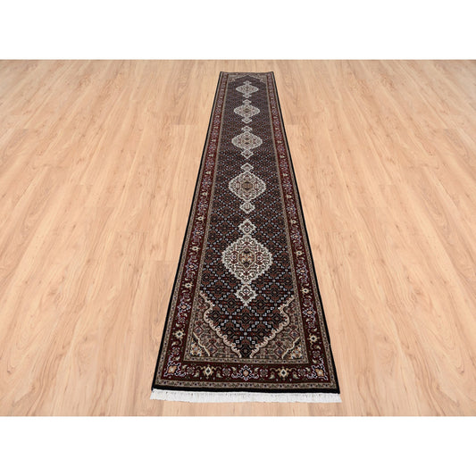 Fine Oriental Wool Hand Knotted Rug Black Red 2.4X16.8 -O063338