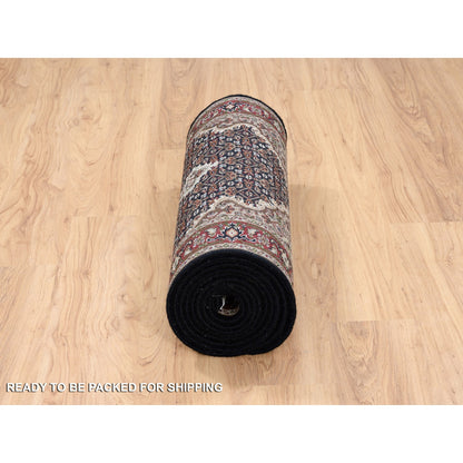 Fine Oriental Wool Hand Knotted Rug Black Red 2.4X16.8 -O063338