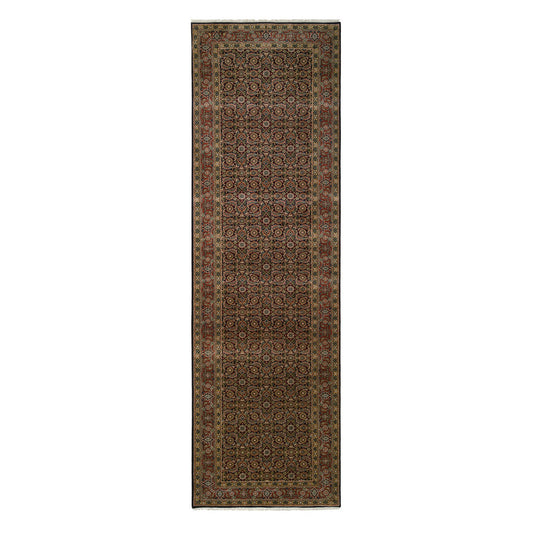 Fine Oriental Wool Hand Knotted Rug Black Rust Red 4.0X14.3 -O063341