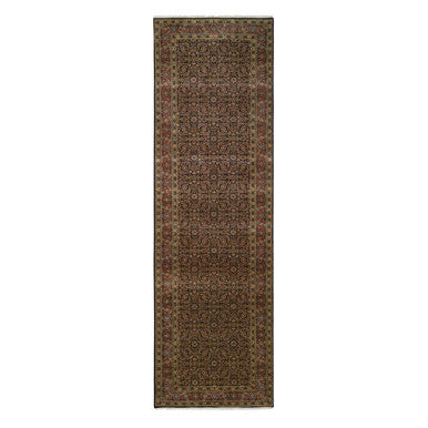 Fine Oriental Wool Hand Knotted Rug Black Rust Red 4.0X14.3 -O063341