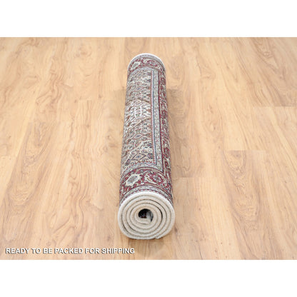 Fine Oriental Wool & Silk Hand Knotted Rug Ivory Red 4.1X6.2 -O063344