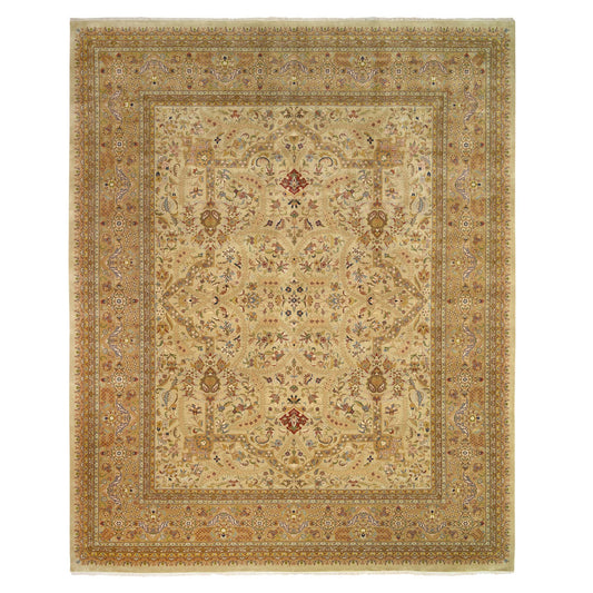 Fine Oriental Wool & Silk Hand Knotted Rug Beige Light Brown 12.0X14.10 -O063354