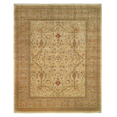 Fine Oriental Wool & Silk Hand Knotted Rug Beige Light Brown 12.0X14.10 -O063354