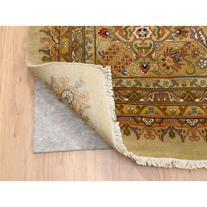 Fine Oriental Wool & Silk Hand Knotted Rug Beige Light Brown 12.0X14.10 -O063354