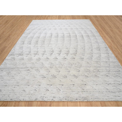Modern and Contemporary Wool Hand Knotted Rug Ivory No Border 9.1X11.9 -O063368