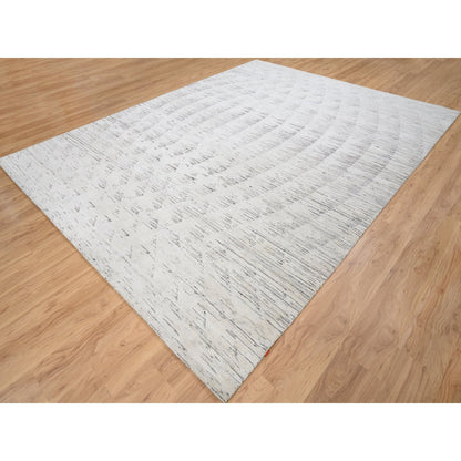 Modern and Contemporary Wool Hand Knotted Rug Ivory No Border 9.1X11.9 -O063368