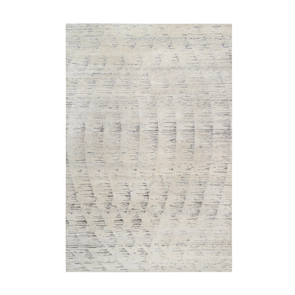 Modern and Contemporary Wool Hand Knotted Rug Ivory No Border 6.0X9.0 -O063375