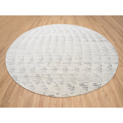 Modern and Contemporary Wool Hand Knotted Rug Ivory No Border 9.10X9.10 -O063376