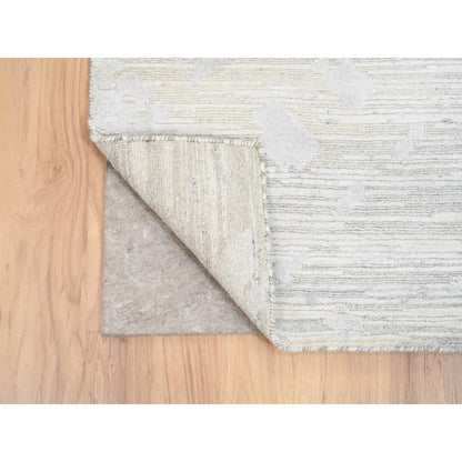 Modern and Contemporary Wool Hand Knotted Rug Ivory No Border 4.1X10.1 -O063377