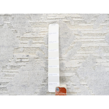 Modern and Contemporary Wool Hand Knotted Rug Ivory No Border 4.1X10.1 -O063377