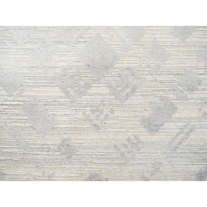 Modern and Contemporary Wool Hand Knotted Rug Ivory No Border 4.1X10.1 -O063377
