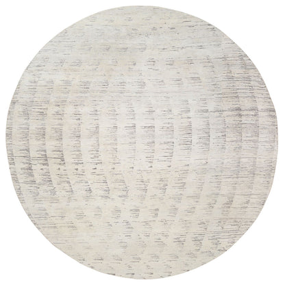Modern and Contemporary Wool Hand Knotted Rug Ivory No Border 11.9X11.9 -O063379