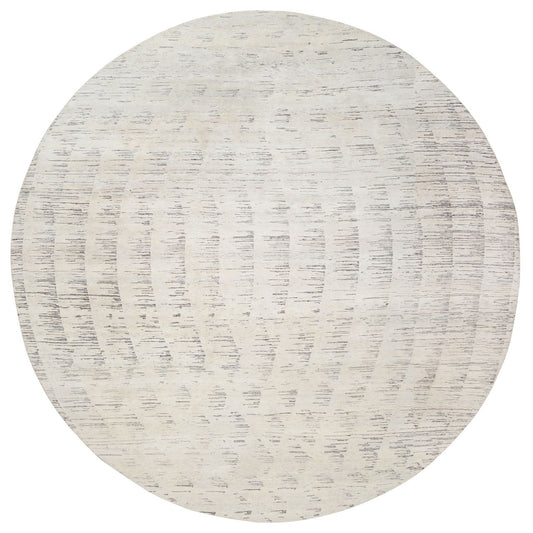 Modern and Contemporary Wool Hand Knotted Rug Ivory No Border 11.9X11.9 -O063379