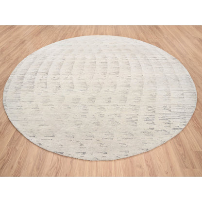 Modern and Contemporary Wool Hand Knotted Rug Ivory No Border 11.9X11.9 -O063379