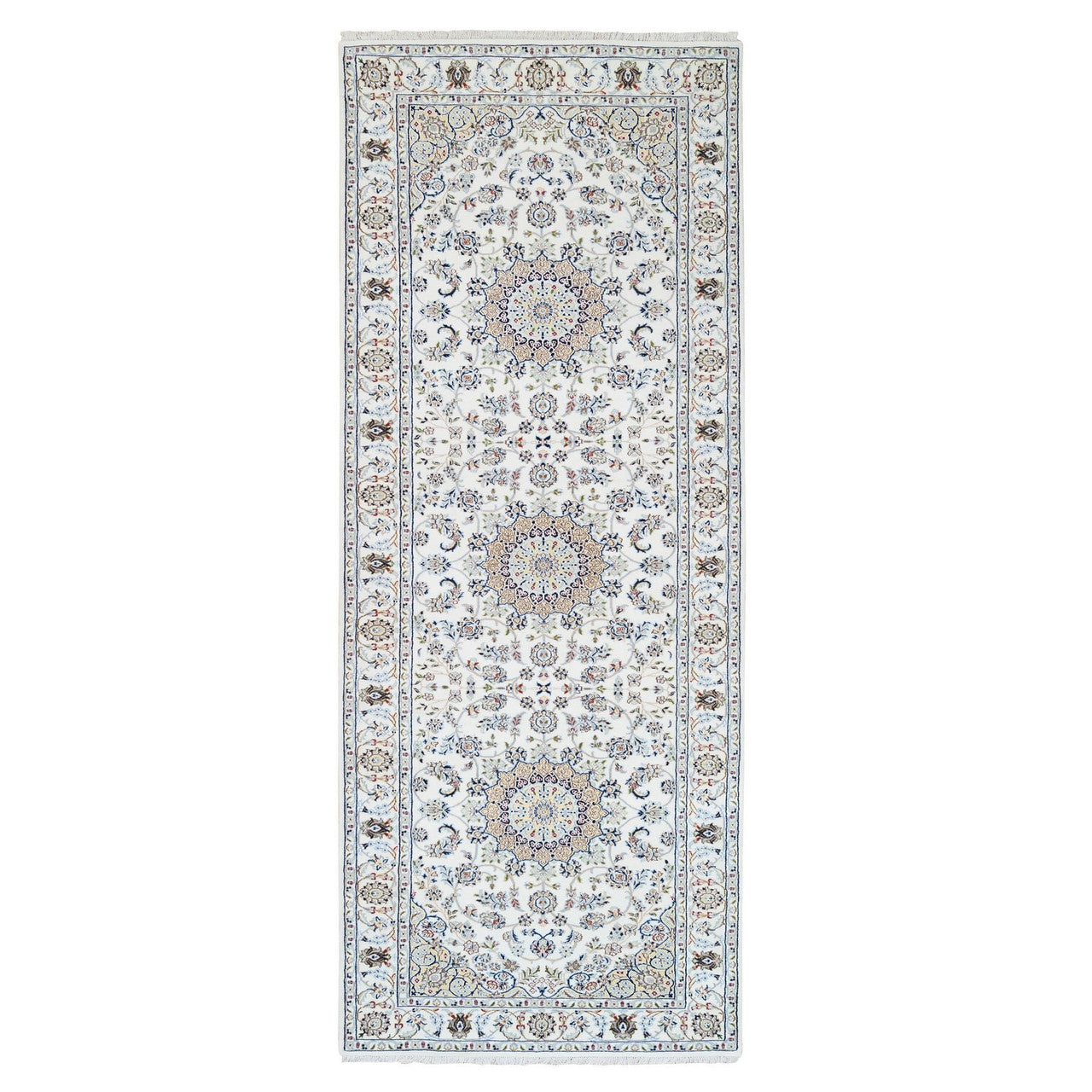 Fine Oriental Wool Hand Knotted Rug Ivory Ivory 4.1X12.0 -O063399