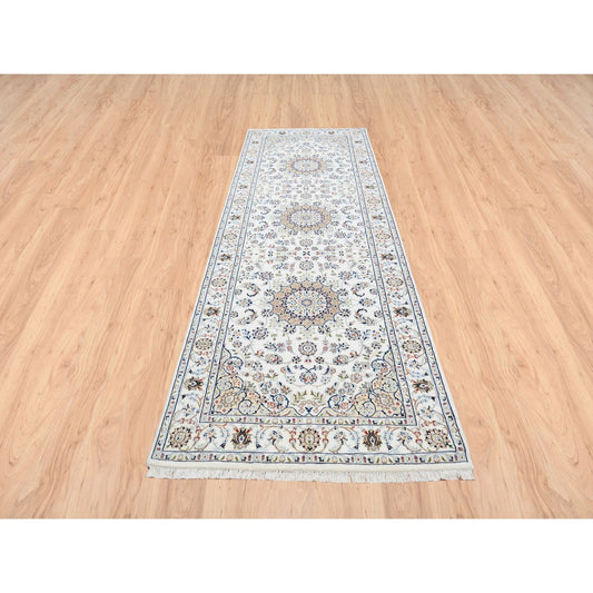 Fine Oriental Wool Hand Knotted Rug Ivory Ivory 4.1X12.0 -O063399
