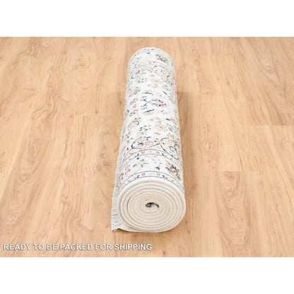 Fine Oriental Wool Hand Knotted Rug Ivory Ivory 4.1X12.0 -O063399