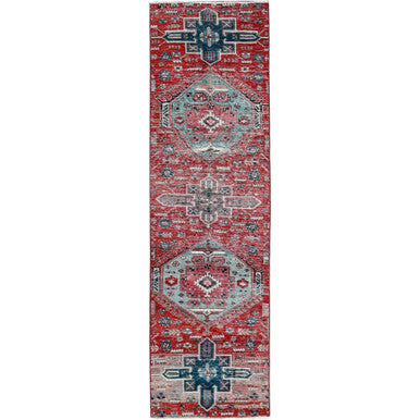 Overdyed & Vintage Wool Hand Knotted Rug Red 2.7x9.3 -O0633