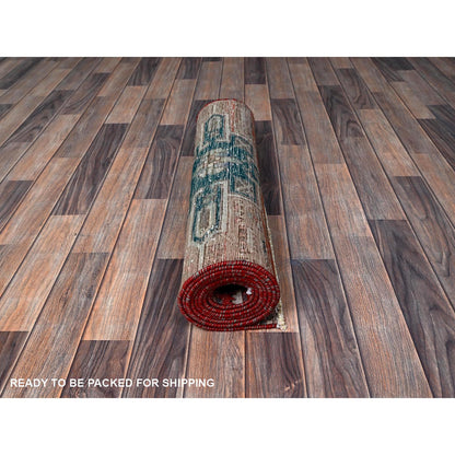 Overdyed & Vintage Wool Hand Knotted Rug Red 2.7x9.3 -O0633