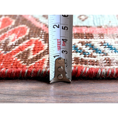 Overdyed & Vintage Wool Hand Knotted Rug Red 2.7x9.3 -O0633