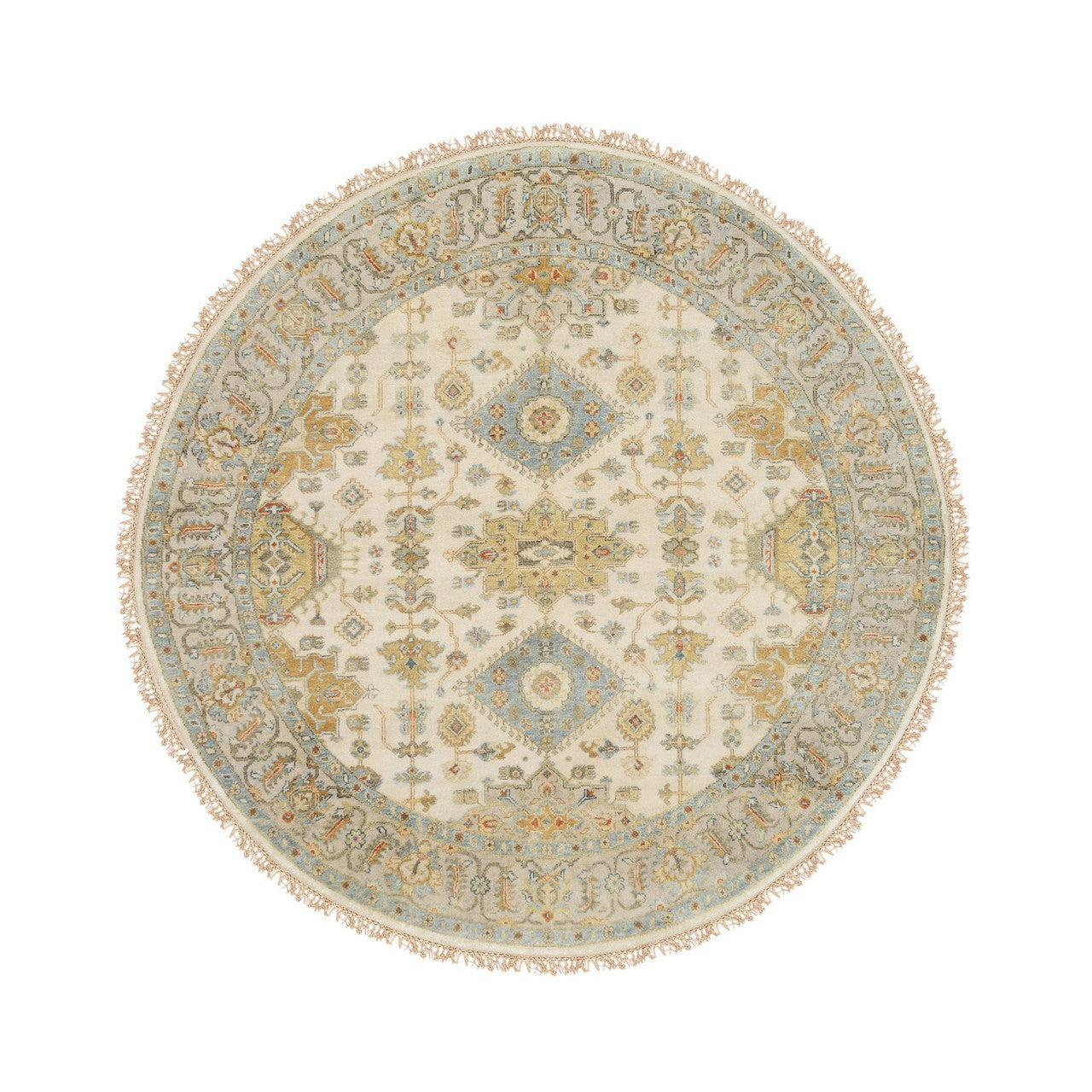 Ivory 6'1" x 6'0" Heriz Hand knotted Wool Rug - Sku: O063419