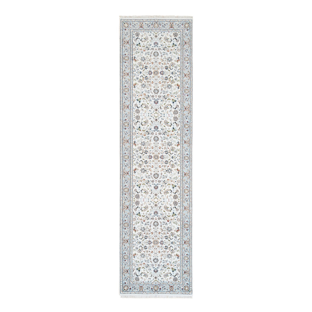 Fine Oriental Wool Hand Knotted Rug Ivory Blue 2.8X10.1 -O063452