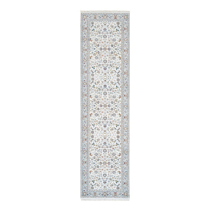 Fine Oriental Wool Hand Knotted Rug Ivory Blue 2.8X10.1 -O063452