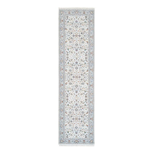 Fine Oriental Wool Hand Knotted Rug Ivory Blue 2.8X10.1 -O063452