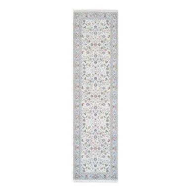 Fine Oriental Wool Hand Knotted Rug Ivory Blue 2.8X10.1 -O063452