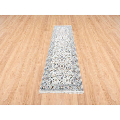 Fine Oriental Wool Hand Knotted Rug Ivory Blue 2.8X10.1 -O063452