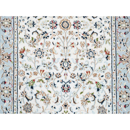 Fine Oriental Wool Hand Knotted Rug Ivory Blue 2.8X10.1 -O063452