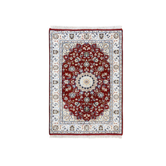 Fine Oriental Wool Hand Knotted Rug Red Ivory 2.0X3.3 -O063453