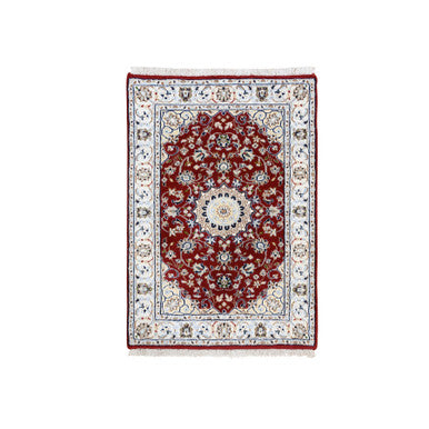 Fine Oriental Wool Hand Knotted Rug Red Ivory 2.0X3.3 -O063453