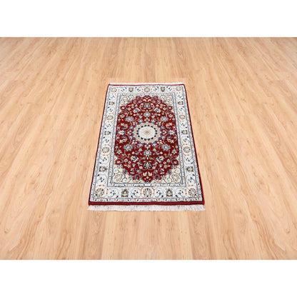 Fine Oriental Wool Hand Knotted Rug Red Ivory 2.0X3.3 -O063453