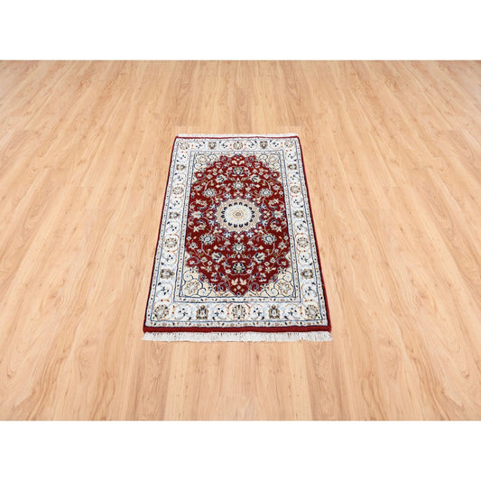 Fine Oriental Wool Hand Knotted Rug Red Ivory 2.0X3.3 -O063453