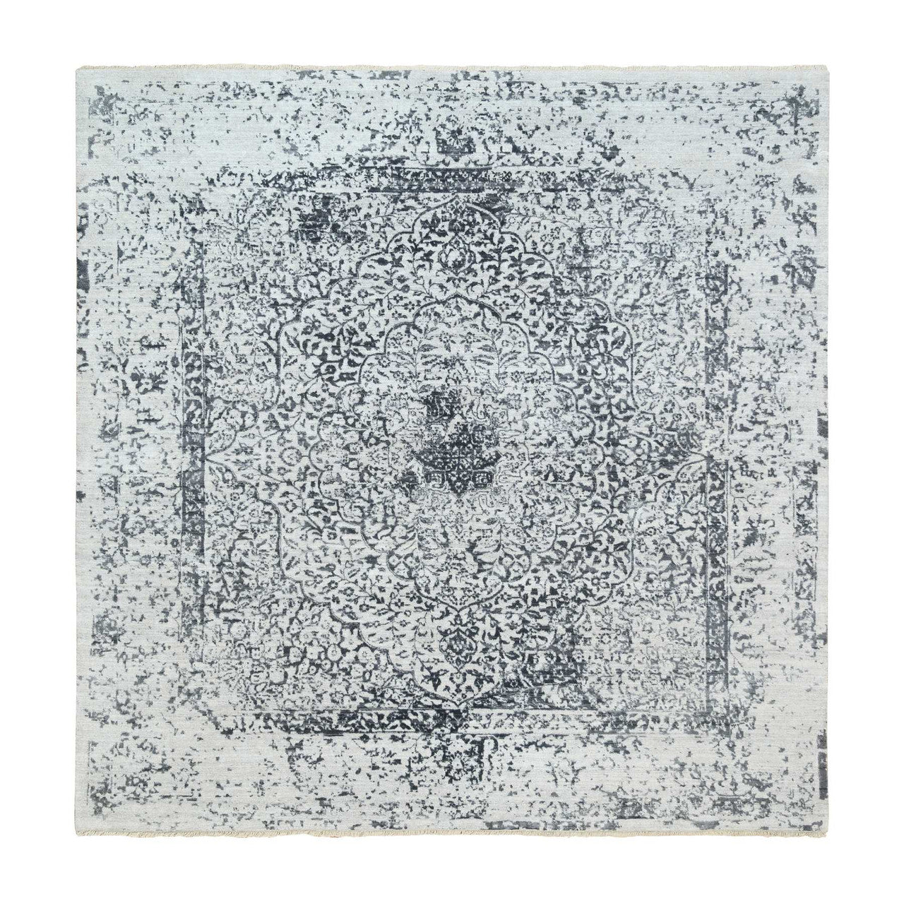 Gray 8'0" x 8'0" Transitional Hand knotted Wool/Silk Rug - Sku: O063455