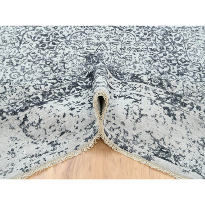 Transitional Wool & Silk Hand Knotted Rug Grey No Border 8.0X8.0 -O063455