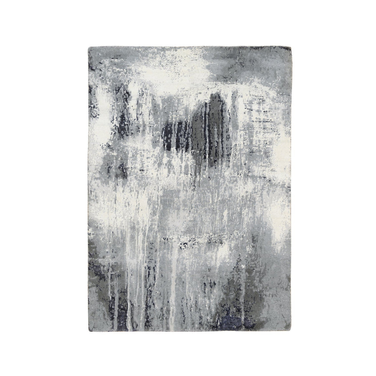 Modern and Contemporary Wool & Silk Hand Knotted Rug Grey No Border 4.1X6.0 -O063462