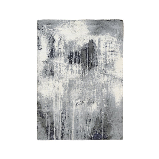 Modern and Contemporary Wool & Silk Hand Knotted Rug Grey No Border 4.1X6.0 -O063462