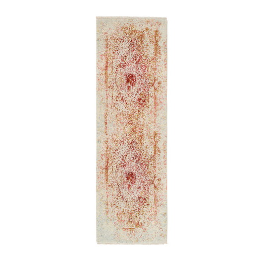 Modern and Contemporary Wool & Silk Hand Knotted Rug Pink No Border 2.6X8.0 -O063463