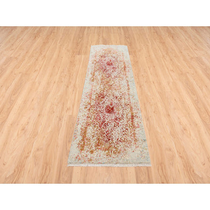 Modern and Contemporary Wool & Silk Hand Knotted Rug Pink No Border 2.6X8.0 -O063463