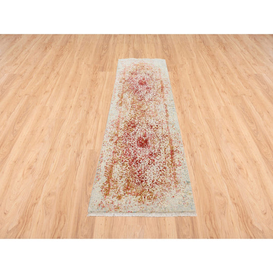 Modern and Contemporary Wool & Silk Hand Knotted Rug Pink No Border 2.6X8.0 -O063463