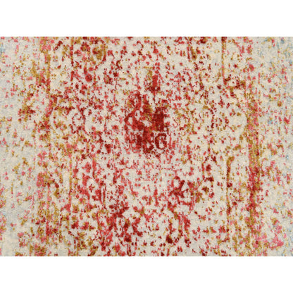 Modern and Contemporary Wool & Silk Hand Knotted Rug Pink No Border 2.6X8.0 -O063463