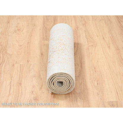 Modern and Contemporary Wool & Silk Hand Knotted Rug Pink No Border 2.6X8.0 -O063463